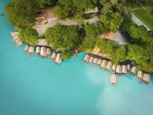 Aerial view blue water river, Top view sea blue lagoon pond water from above