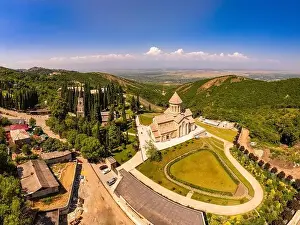 Aerial top view of the Bodbe Monastery architectural complex of St