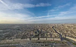 Gironde Prints: Aerial view of Bordeaux, Saint Michel Church and Garonne river, filmed by drone, France
