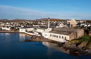 Inner Hebrides Prints: Aerial view of the Bowmore Distillery, in Bowmore town, Islay, Inner Hebrides, Scotland