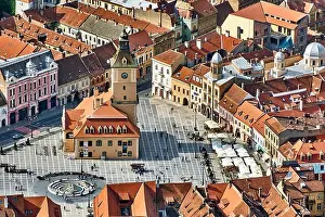 Aerial view of the Brasov Old Town, Transylvania, Romania