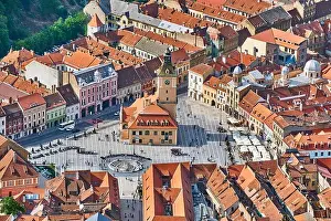 Aerial view of the Brasov Old Town, Transylvania, Romania