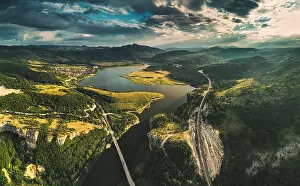 Varna Prints: Aerial view of a bridge crossing the Tsonevo lake near Varna