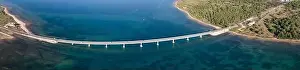 Zadar Prints: Aerial view of bridge to island Vir over the Adriatic sea in Croatia