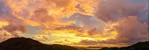 4k Resolution Prints: aerial view Bright golden yellow clouds dazzle the sky at sunrise