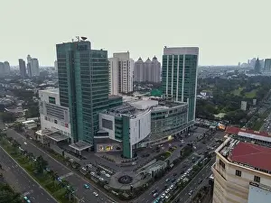 Interchange Prints: Aerial view of buildings in the city of Jakarta and noise cloud with Jakarta cityscape