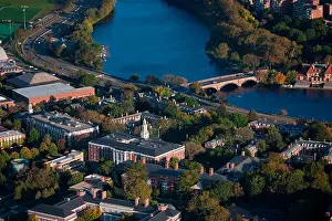 Harvard Prints: AERIAL VIEW of Cambridge and Anderson Memorial Bridge leading to Weld Boathouse