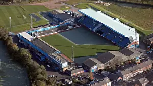 Town Center Prints: aerial view of Carlisle United FC Brunton Park stadium football ground, Cumbria, UK