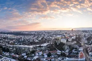 Aerial view of Castle in Veszprem in winter