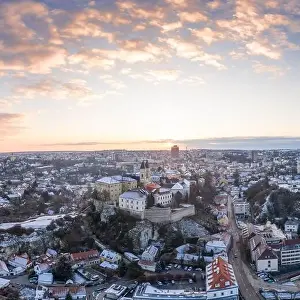 Aerial view of Castle in Veszprem in winter