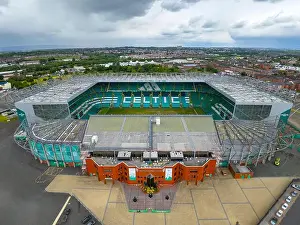 Looking Down Prints: Aerial view of Celtic Park football stadium at Parkhead Glasgow, Scotland, UK