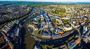 Bristol Prints: Aerial view of central Bristol in sunny morning, England