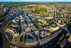 Clifton Prints: Aerial view of central Bristol in sunny morning, England