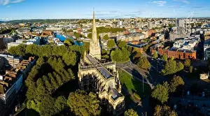 Clifton Prints: Aerial view of central Bristol in sunny morning, England