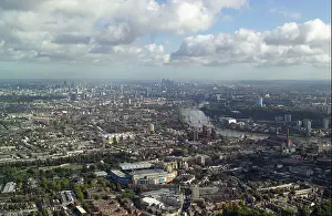 Chelsea Prints: Aerial view of Chelsea in London featuring Chelsea's Stamford Bridge Football Ground