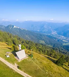 Seriana Valley Prints: Aerial view of the Chiesetta degli Alpini of Monte Blum and Cima Paré