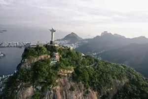 Dois Irmaos Prints: Aerial view of Christ the Redeemer Statue and Corcovado Mountain - Rio de Janeiro, Brazil
