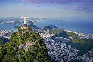 Aerial view of Christ the Redeemer Statue and Sugarloaf Mountain - Rio de Janeiro, Brazil