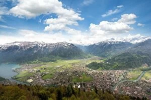 Images Dated 11th May 2016: Aerial view of city district and Interlaken from viewpoint at Harder Kulm in Interlaken, Bern
