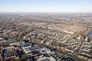 Aerial view city Dordrecht with downtown residential area, The Netherlands
