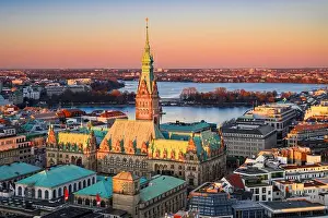 City Hall Prints: Aerial view of the City Hall of Hamburg, Germany