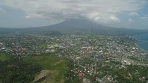 Philippine Prints: Aerial view city Legazpi in background Mayon volcano