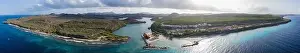 Natural Lighting Prints: Aerial view of coast of Curaçao in the Caribbean Sea with turquoise water