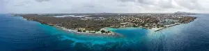 Natural Lighting Prints: Aerial view of coast of Curaçao in the Caribbean Sea with turquoise water