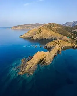 Aerial view of coastal peninsula near Beach Good Land, Geropotamos, Crete, Greece