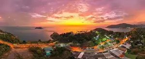 aerial view colorful cloud in stunning sunset above the sea at Laem Phrom Thep Viewpoint