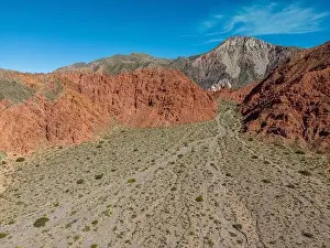 Aerial view of the colorful hiking area Quebrada de las Señoritas in Jujuy
