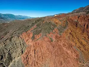 Serrated Prints: Aerial view of the colorful hiking area Quebrada de las Señoritas in Jujuy