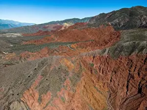 Serrated Prints: Aerial view of the colorful hiking area Quebrada de las Señoritas in Jujuy