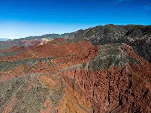Serrated Prints: Aerial view of the colorful hiking area Quebrada de las Señoritas in Jujuy
