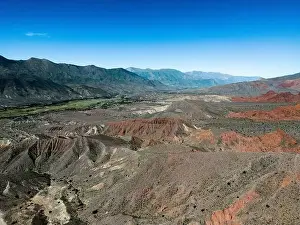 Jagged Prints: Aerial view of the colorful hiking area Quebrada de las Señoritas in Jujuy