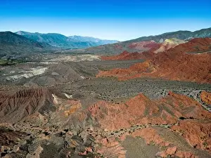 Jagged Prints: Aerial view of the colorful hiking area Quebrada de las Señoritas in Jujuy