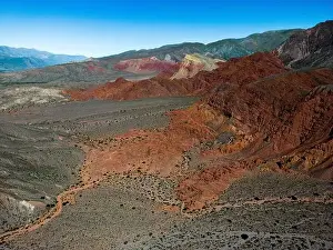 Jagged Prints: Aerial view of the colorful hiking area Quebrada de las Señoritas in Jujuy