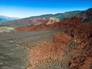Jagged Prints: Aerial view of the colorful hiking area Quebrada de las Señoritas in Jujuy