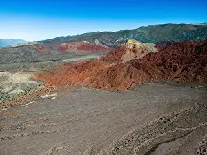 Jagged Prints: Aerial view of the colorful hiking area Quebrada de las Señoritas in Jujuy