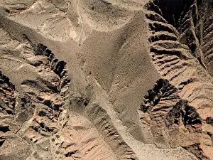 Jagged Prints: Aerial view of the colorful hiking area Quebrada de las Señoritas in Jujuy