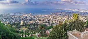 Star Shape Prints: Aerial view of the colorful, magnificent Bahai garden on the hills of the Carmel in Haifa Israel