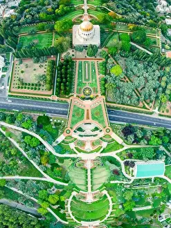 Star Shape Prints: Aerial view of the colorful, magnificent Bahai garden on the hills of the Carmel in Haifa Israel