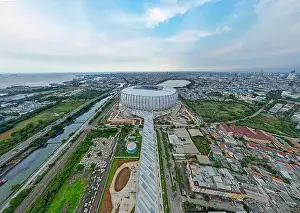 Soccer Field Prints: Aerial view. Construction of new football stadium for upcomming Indonesia Team