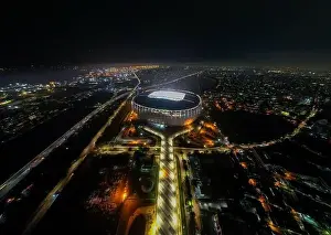 Aerial view. Construction of new football stadium for upcomming Indonesia Team