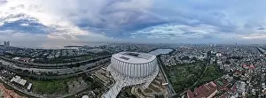 Football Stadium Prints: Aerial view. Construction of new football stadium for upcomming Indonesia Team