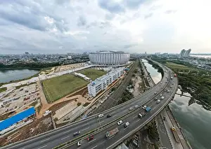 Aerial view. Construction of new football stadium for upcomming Indonesia Team