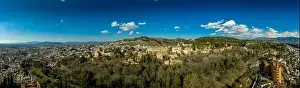 Aerial view of the courtyard of the Palace of Charles V in Granada Spain with the surrounding Arab garden in