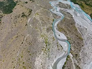 Carretera Austral Prints: Aerial View of a creek flowing to the beautiful Lago General Carrera in southern Chile - Traveling the Carretera