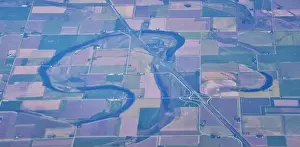 Western Air Prints: Aerial view of crop circles and squares over midwest states on flight over Colorado