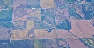 Western Air Prints: Aerial view of crop circles and squares over midwest states on flight over Colorado